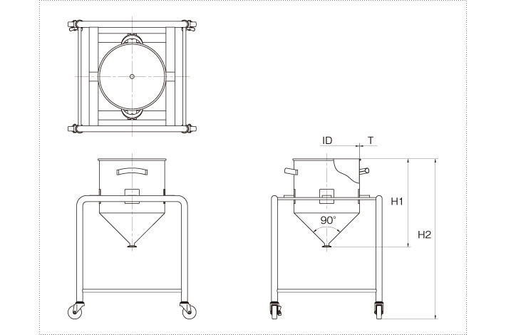 架台分離型ホッパー容器の製品仕様図