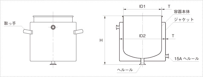DTFJジャケット型鏡板容器（へルール接続型） 製品仕様図