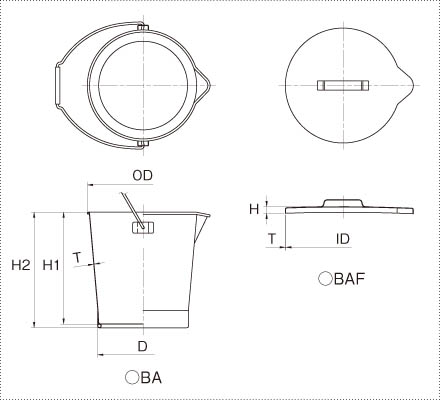 BAステンレスバケツ/BAFステンレスバケツ用蓋 製品仕様図