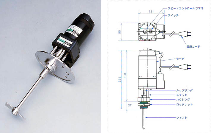 電動モーター撹拌機KX-145の製品イメージと製品仕様図