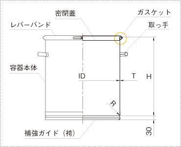 汎用大型レバーバンド密閉容器の製品仕様図