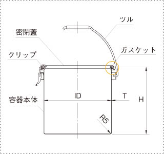 汎用ツル付クリップ密閉容器の製品仕様図