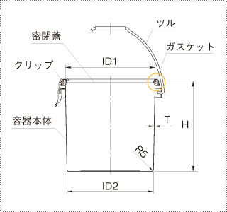 汎用Hツル付テーパークリップ密閉容器の製品仕様図