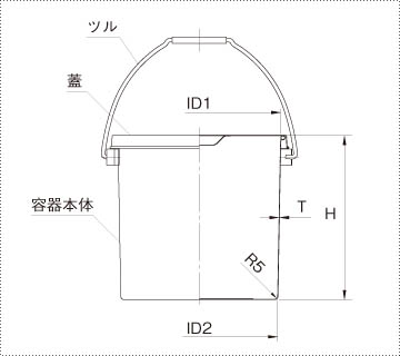 汎用ツル付テーパースタンダード容器の製品仕様図