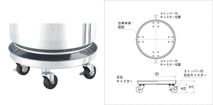 KM-STA/STA容器用キャスター台車の製品仕様図