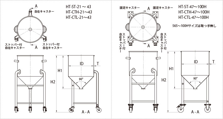 脚付ホッパー容器の製品仕様図