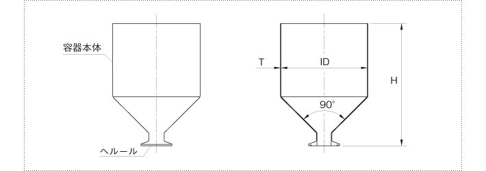 小型ホッパー容器の製品仕様図