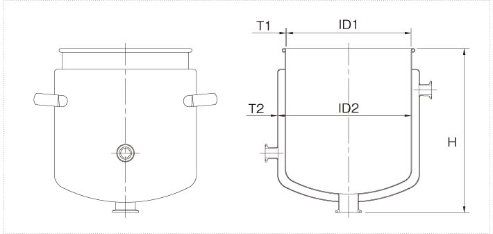 TFPJ耐圧ジャケット型鏡板容器（へルール接続型） 製品仕様図