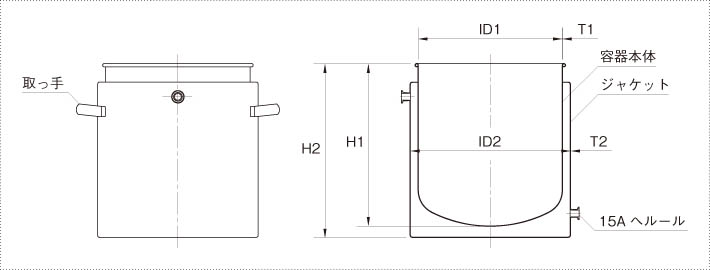 DTSJジャケット型鏡板容器 製品仕様図