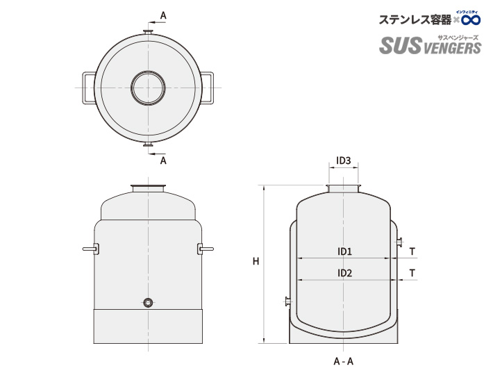 PVCJジャケット加圧容器（シングルポート）｜サニタリー仕様・30〜80L・保温/冷却対応のステンレス圧力容器 外観