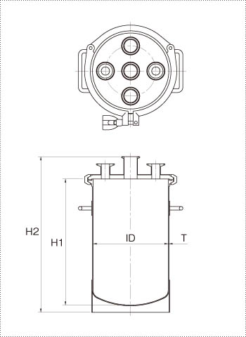 へルールオープン加圧容器の製品仕様図