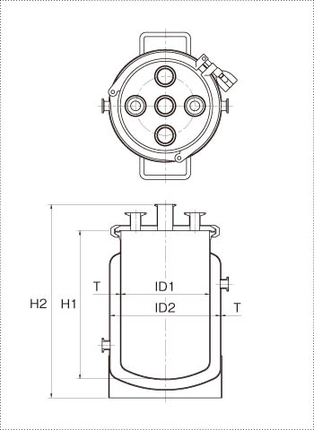 ジャケット型へルールオープン加圧容器の製品仕様図