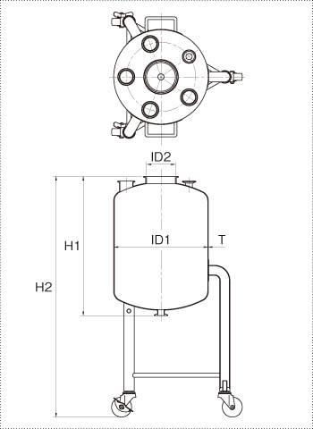 脚付加圧容器の製品仕様図