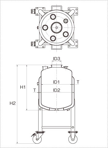 ジャケット型脚付加圧容器の製品仕様図