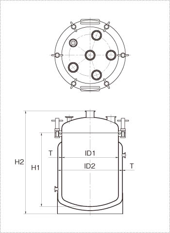 ジャケット型フランジオープン加圧容器の製品仕様図