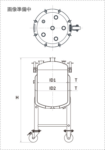 ジャケット付ステンレス圧力容器 PVOLJ-YKジャケット脚付フランジオープン加圧容器・バランサー開閉 製品仕様図
