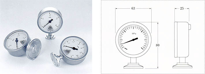 アンダーソンネゲレ社製製薬仕様ミニサニタリー圧力計EKの製品仕様図