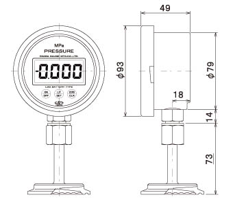 液晶デジタル圧力計電池タイプPDL75-SA
の製品仕様図
