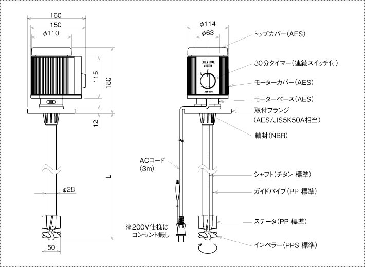 ケミカルミキサー仕様図