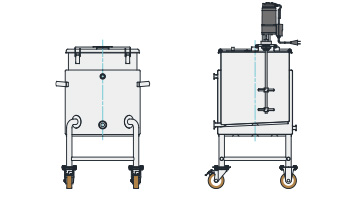 MU-KTLPJ型 温調・攪拌ユニット容器 耐圧ジャケット脚付スロープ容器（マウント型、35L～200L）